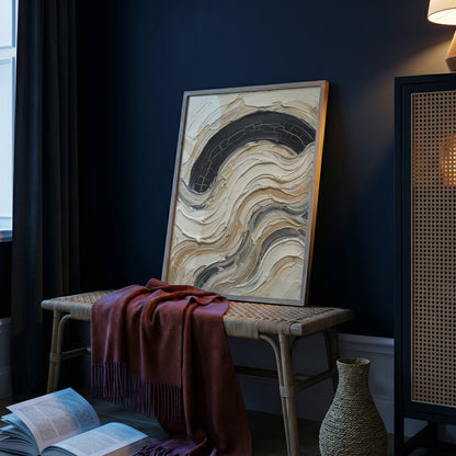 Textured Impasto Wave Art Print - Neutral Japandi Plaster
