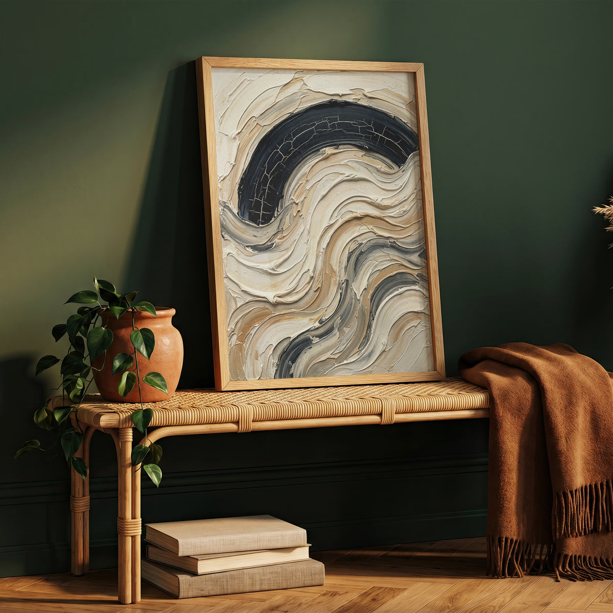 Textured Impasto Wave Art Print - Neutral Japandi Plaster
