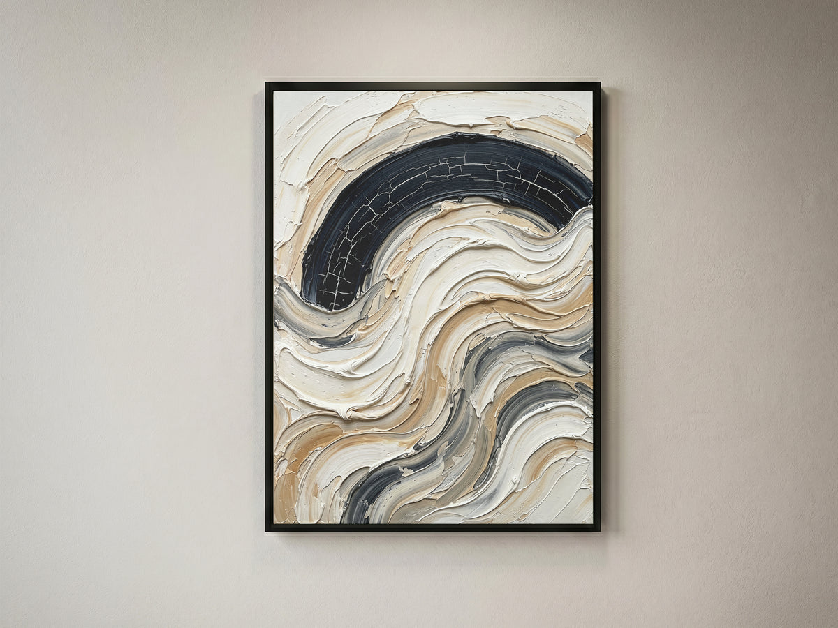 Textured Impasto Wave Art Print - Neutral Japandi Plaster