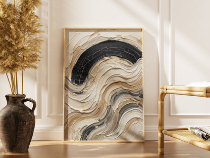 Textured Impasto Wave Art Print - Neutral Japandi Plaster
