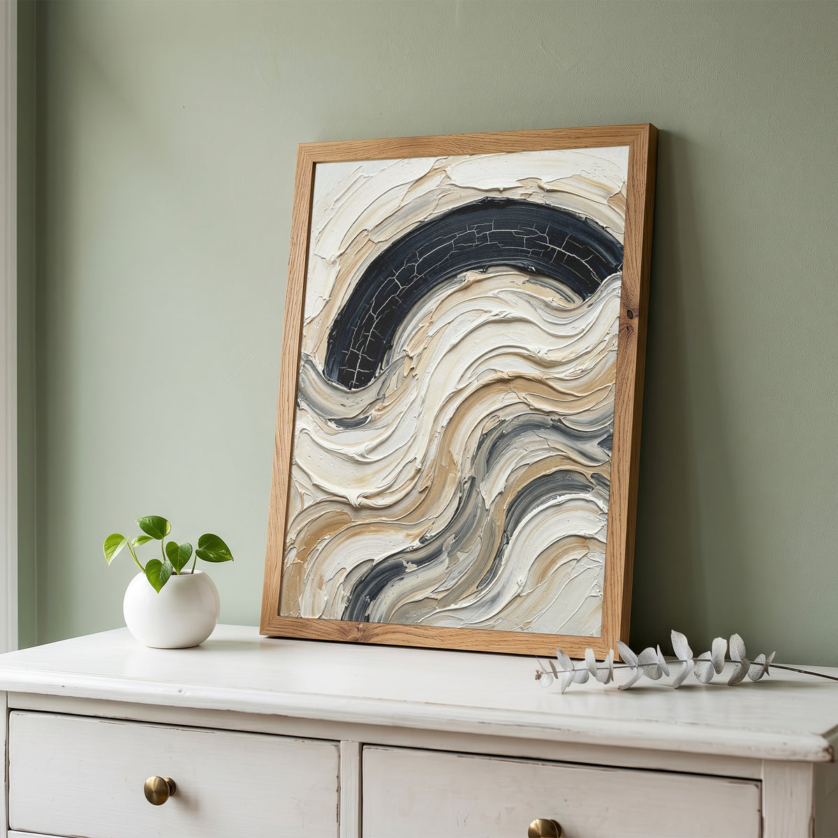 Textured Impasto Wave Art Print - Neutral Japandi Plaster