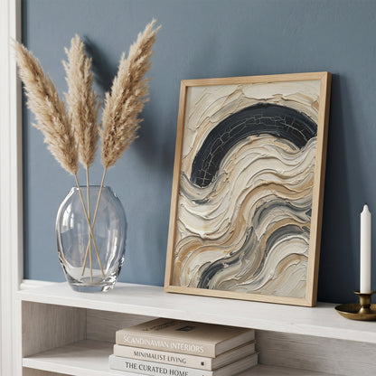 Textured Impasto Wave Art Print - Neutral Japandi Plaster