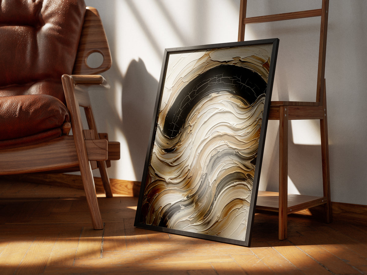 Textured Impasto Wave Art Print - Neutral Japandi Plaster