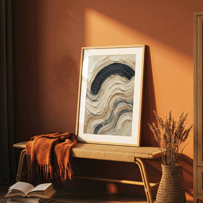 Textured Impasto Wave Art Print - Neutral Japandi Plaster