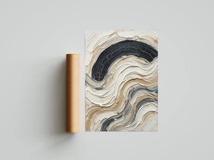 Textured Impasto Wave Art Print - Neutral Japandi Plaster
