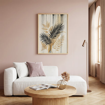Tropical Palm Fronds & Ink Drip Print - Sepia Botanical