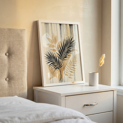 Tropical Palm Fronds & Ink Drip Print - Sepia Botanical