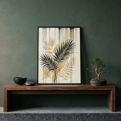 Tropical Palm Fronds & Ink Drip Print - Sepia Botanical