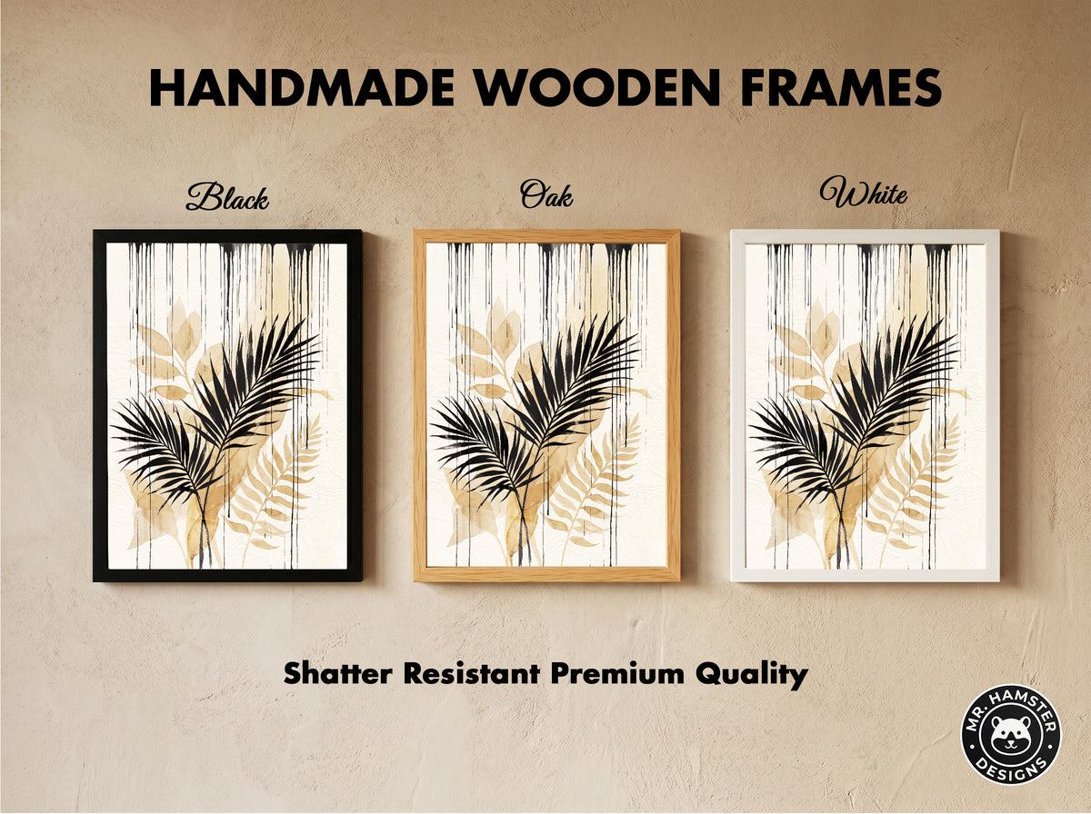 Tropical Palm Fronds & Ink Drip Print - Sepia Botanical