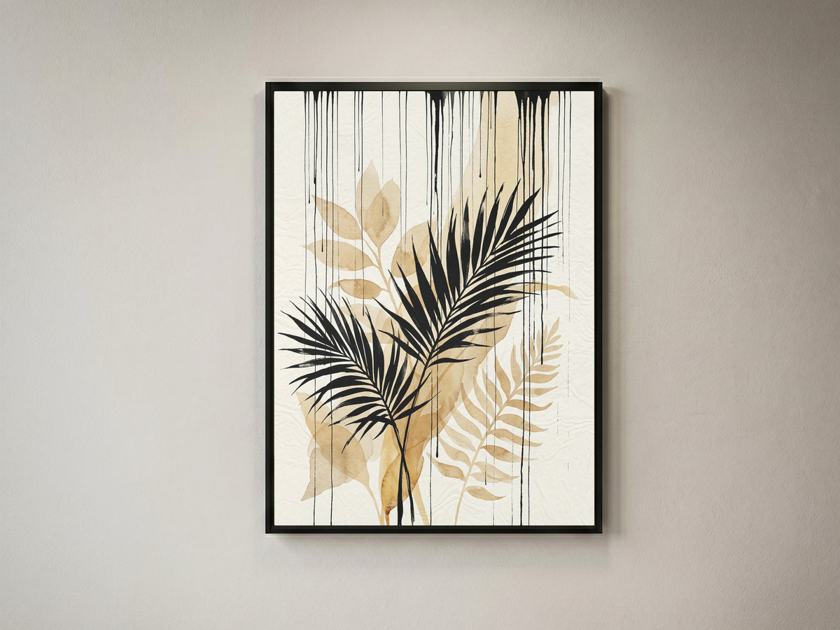 Tropical Palm Fronds & Ink Drip Print - Sepia Botanical