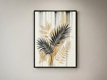 Tropical Palm Fronds & Ink Drip Print - Sepia Botanical
