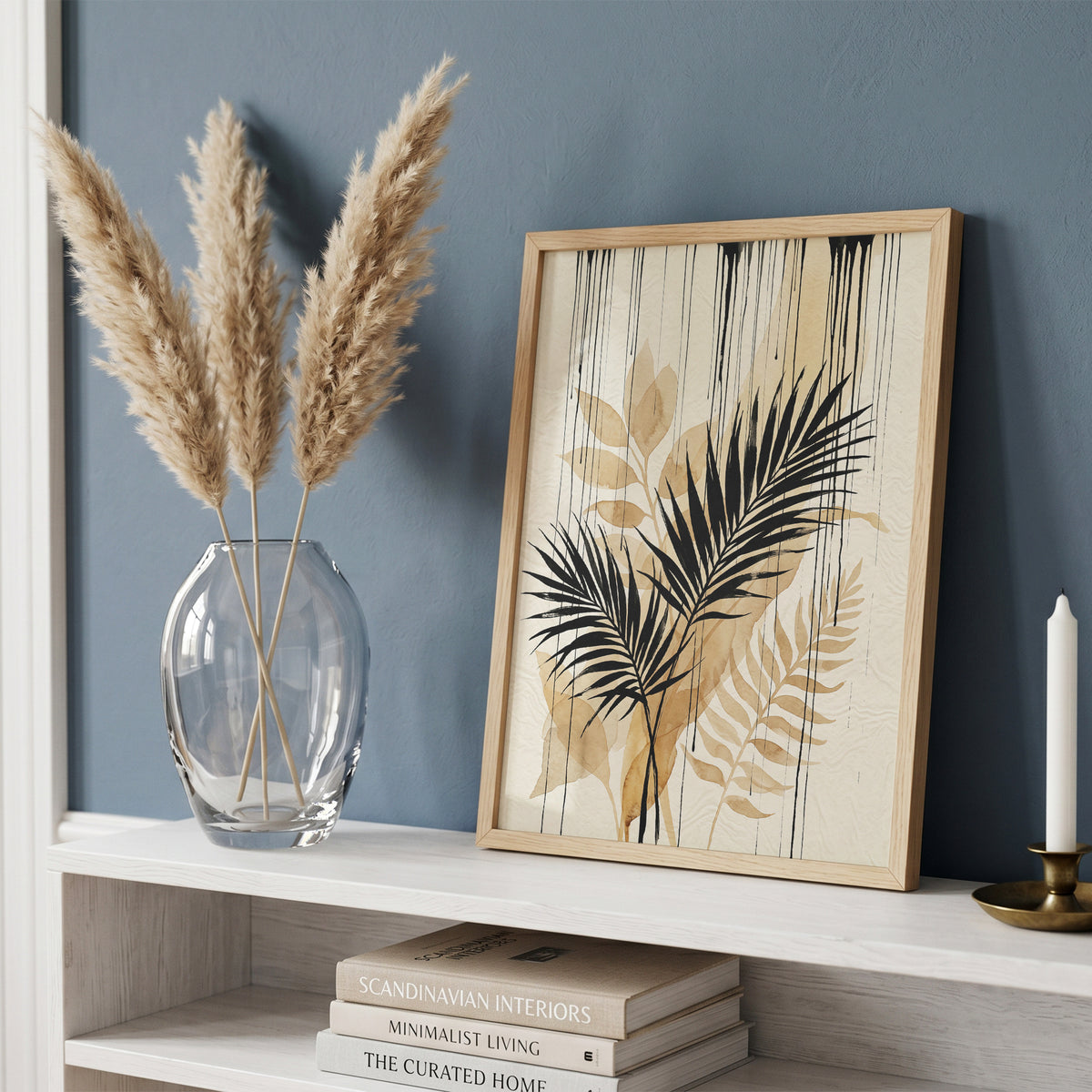 Tropical Palm Fronds & Ink Drip Print - Sepia Botanical