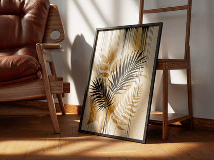 Tropical Palm Fronds & Ink Drip Print - Sepia Botanical