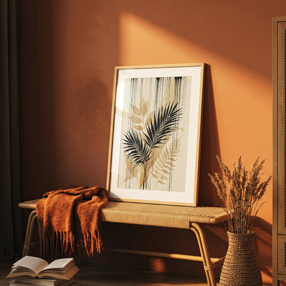 Tropical Palm Fronds & Ink Drip Print - Sepia Botanical