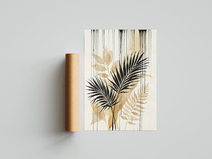 Tropical Palm Fronds & Ink Drip Print - Sepia Botanical