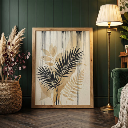 Tropical Palm Fronds & Ink Drip Print - Sepia Botanical
