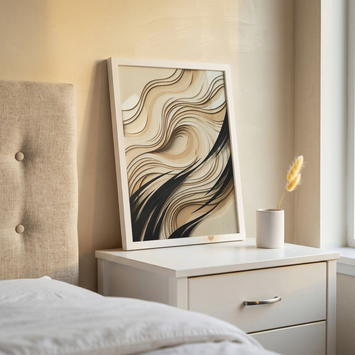 3D Paper Cut Wave Sculpture Print - Topographic Japandi