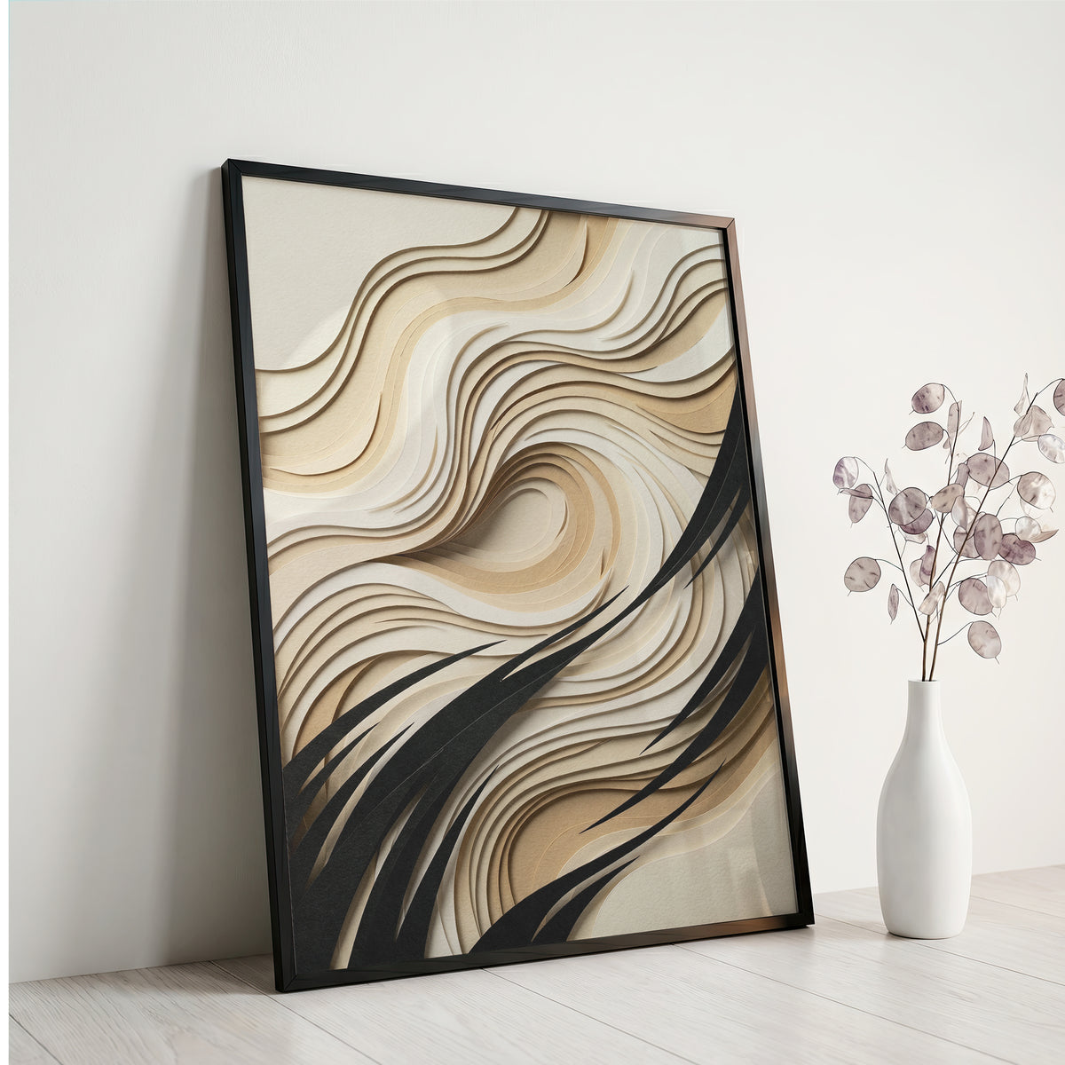 3D Paper Cut Wave Sculpture Print - Topographic Japandi