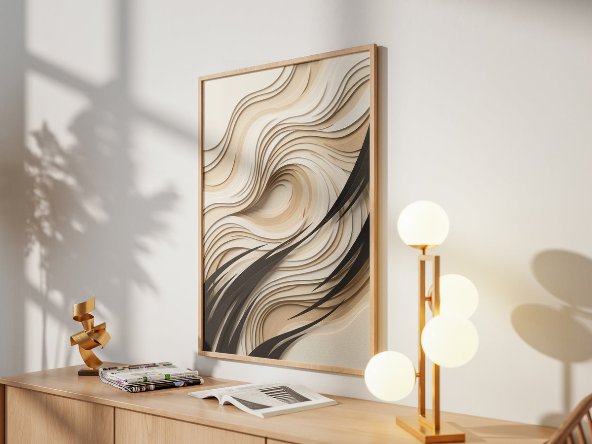 3D Paper Cut Wave Sculpture Print - Topographic Japandi