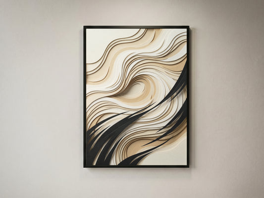 3D Paper Cut Wave Sculpture Print - Topographic Japandi