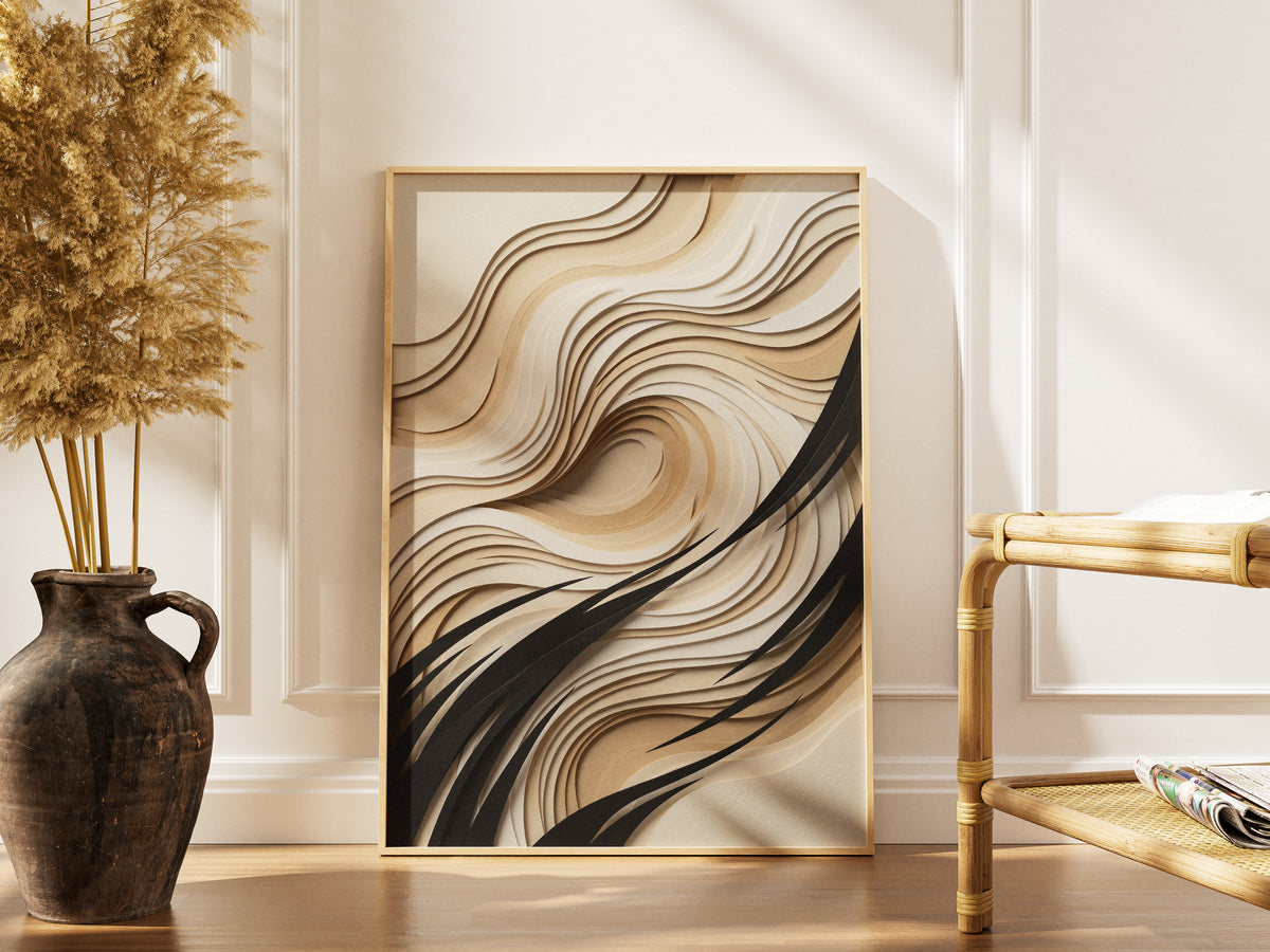 3D Paper Cut Wave Sculpture Print - Topographic Japandi