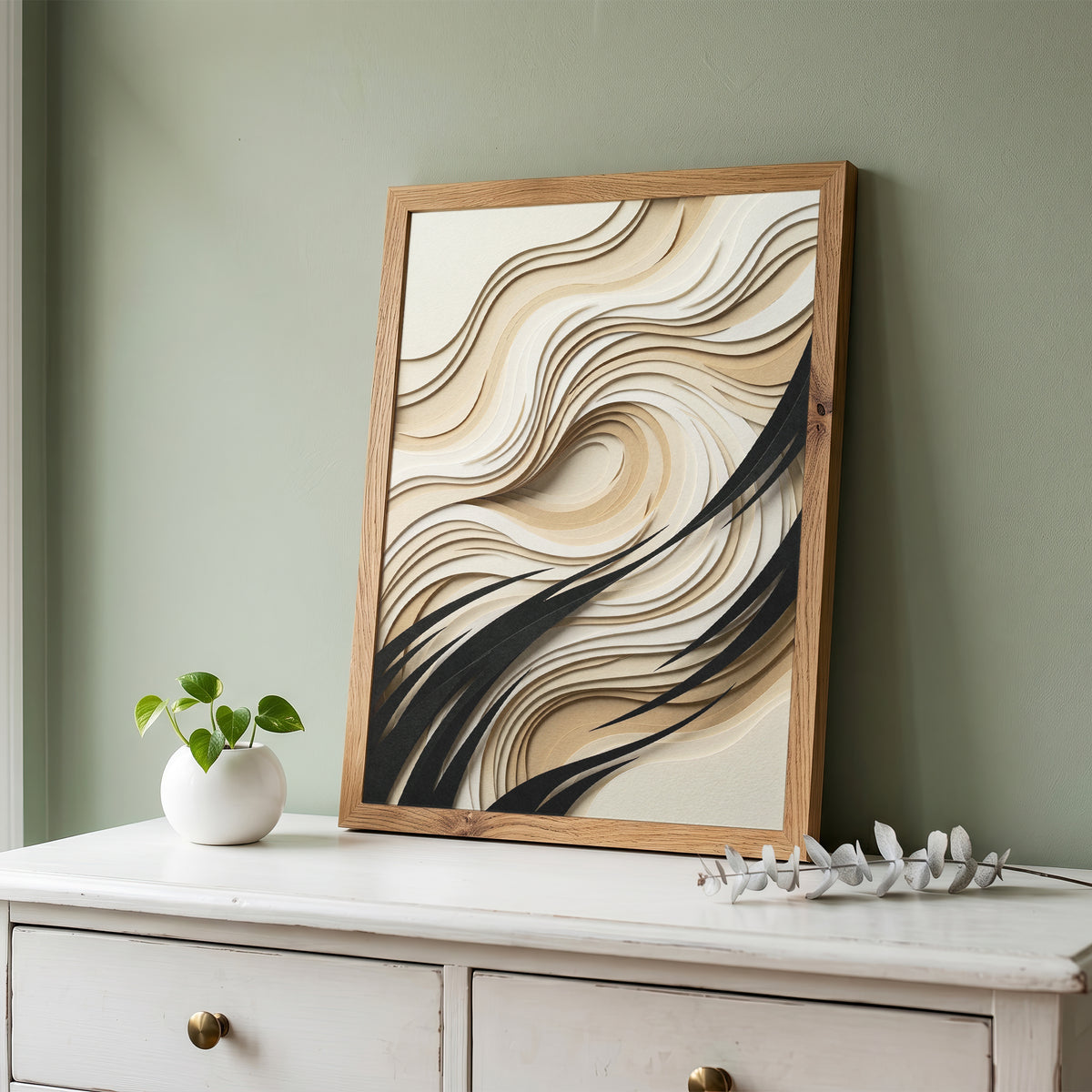 3D Paper Cut Wave Sculpture Print - Topographic Japandi