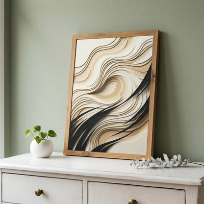 3D Paper Cut Wave Sculpture Print - Topographic Japandi