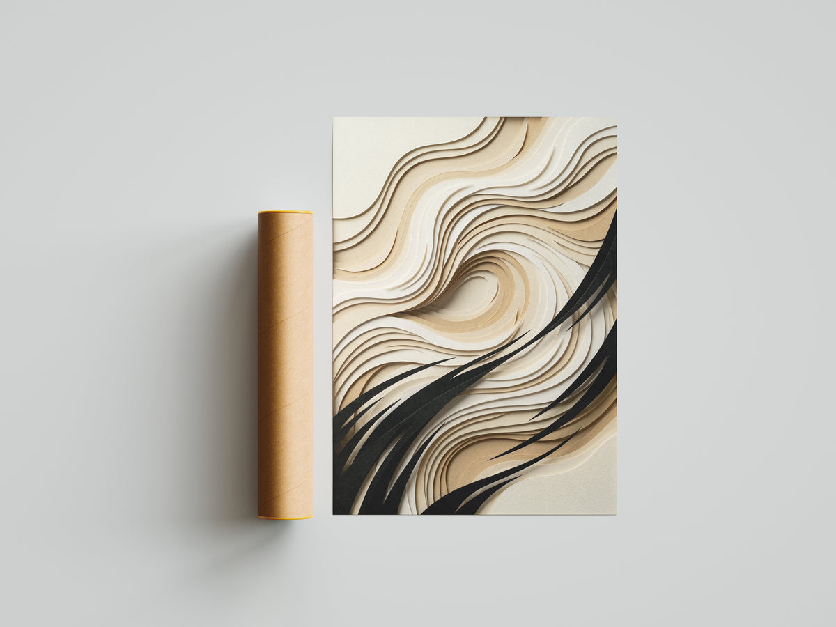 3D Paper Cut Wave Sculpture Print - Topographic Japandi