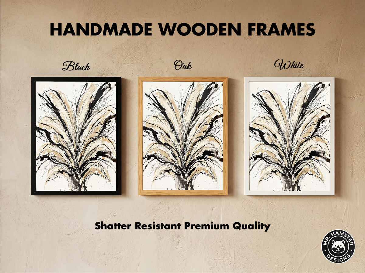Floral Burst Impasto Art Print - Sumi-e Ink & Gold Petals