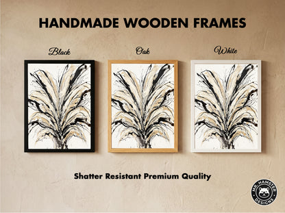 Floral Burst Impasto Art Print - Sumi-e Ink & Gold Petals