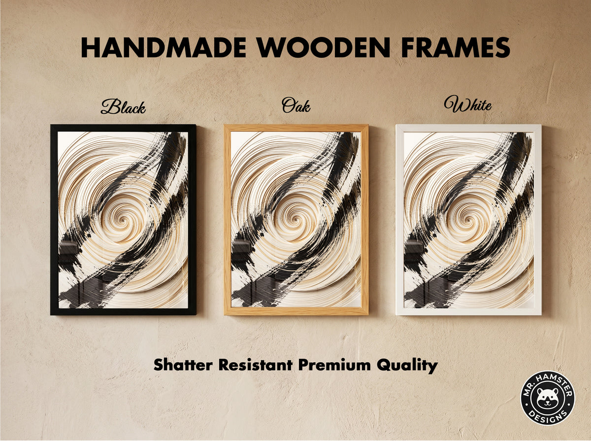 3D Paper Spiral & Sumi-e Brush Print - Zen Minimalist
