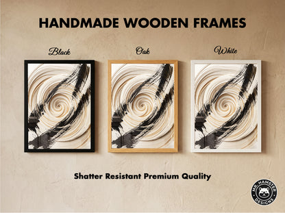3D Paper Spiral & Sumi-e Brush Print - Zen Minimalist