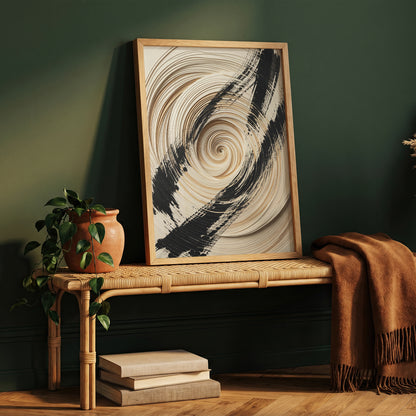 3D Paper Spiral & Sumi-e Brush Print - Zen Minimalist