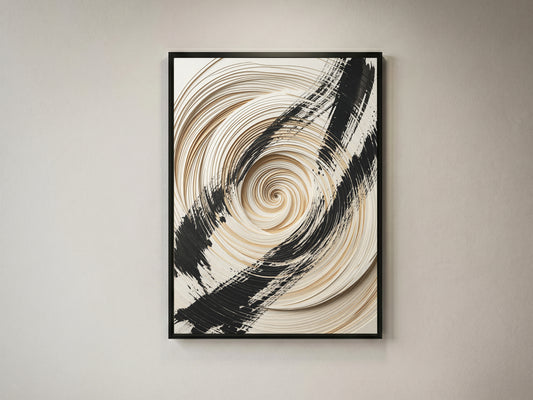 3D Paper Spiral & Sumi-e Brush Print - Zen Minimalist