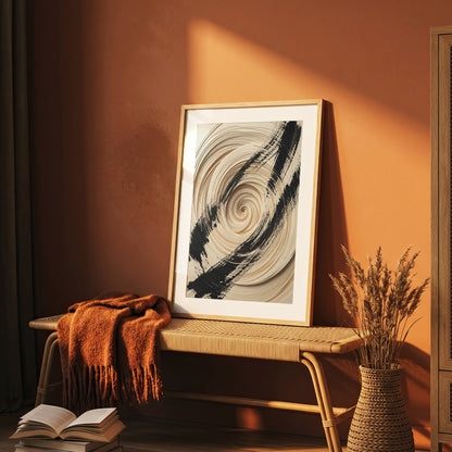 3D Paper Spiral & Sumi-e Brush Print - Zen Minimalist