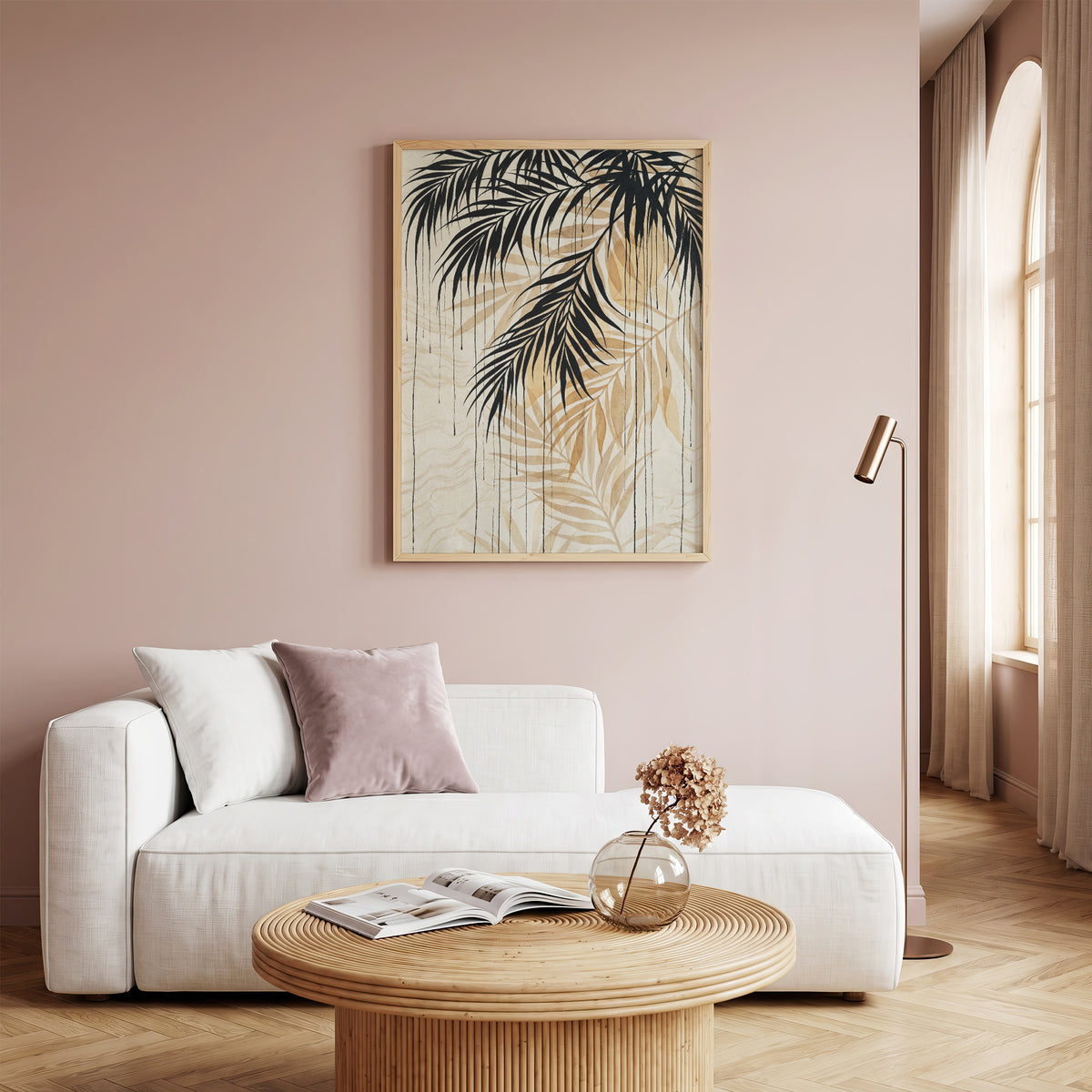 Hanging Palm Canopy & Ink Drip Print - Tropical Japandi