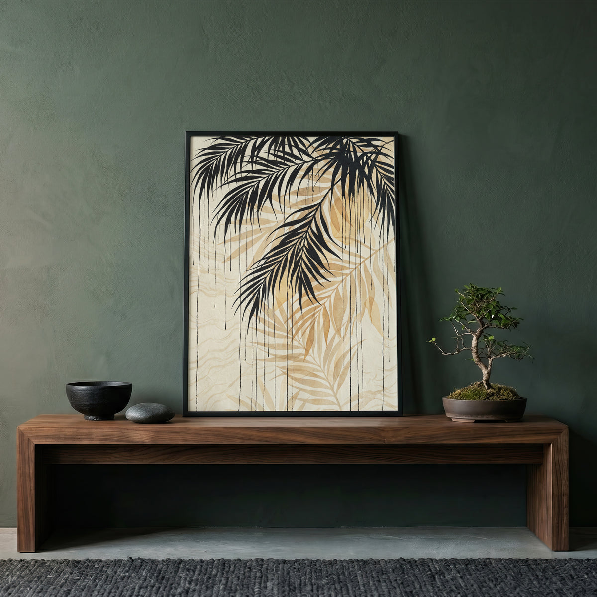 Hanging Palm Canopy & Ink Drip Print - Tropical Japandi