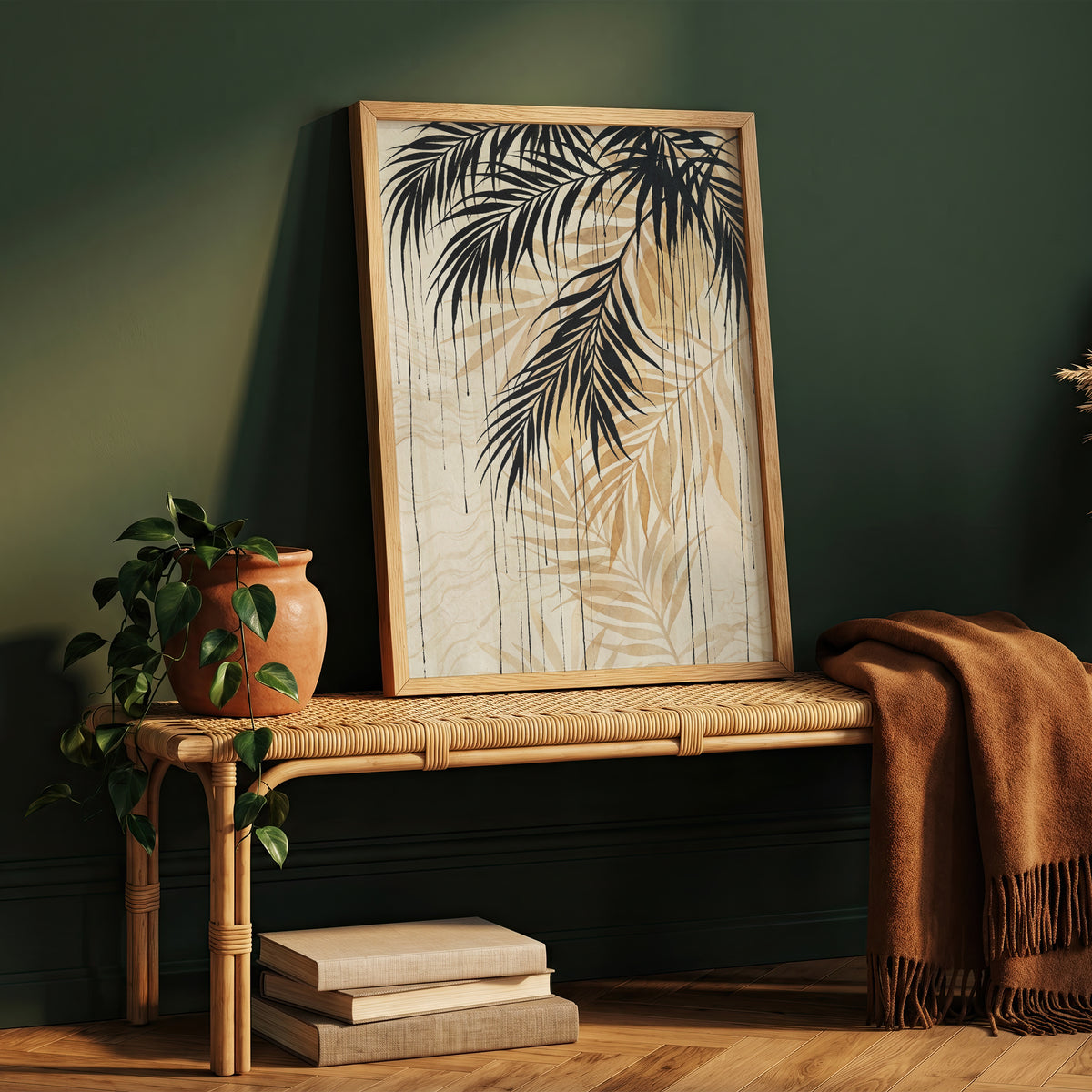Hanging Palm Canopy & Ink Drip Print - Tropical Japandi