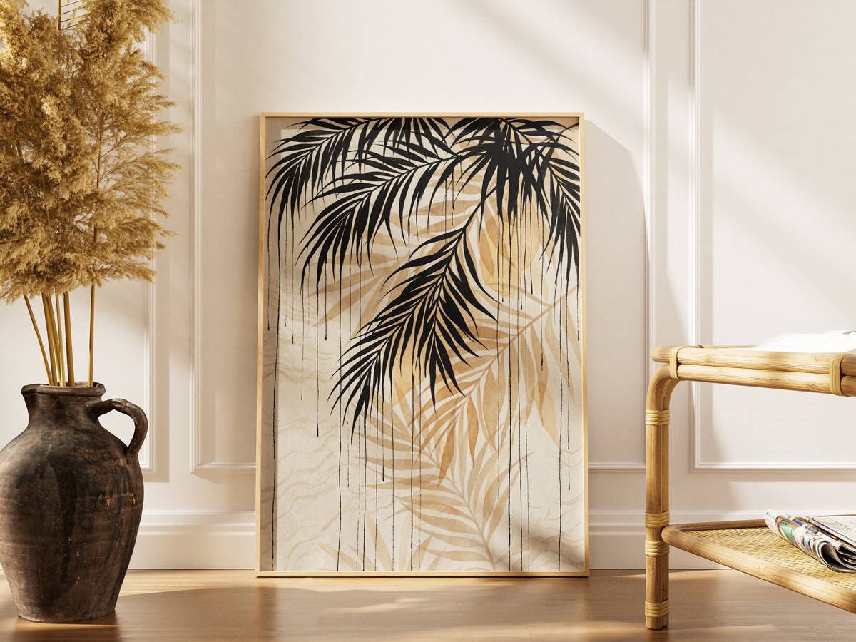 Hanging Palm Canopy & Ink Drip Print - Tropical Japandi