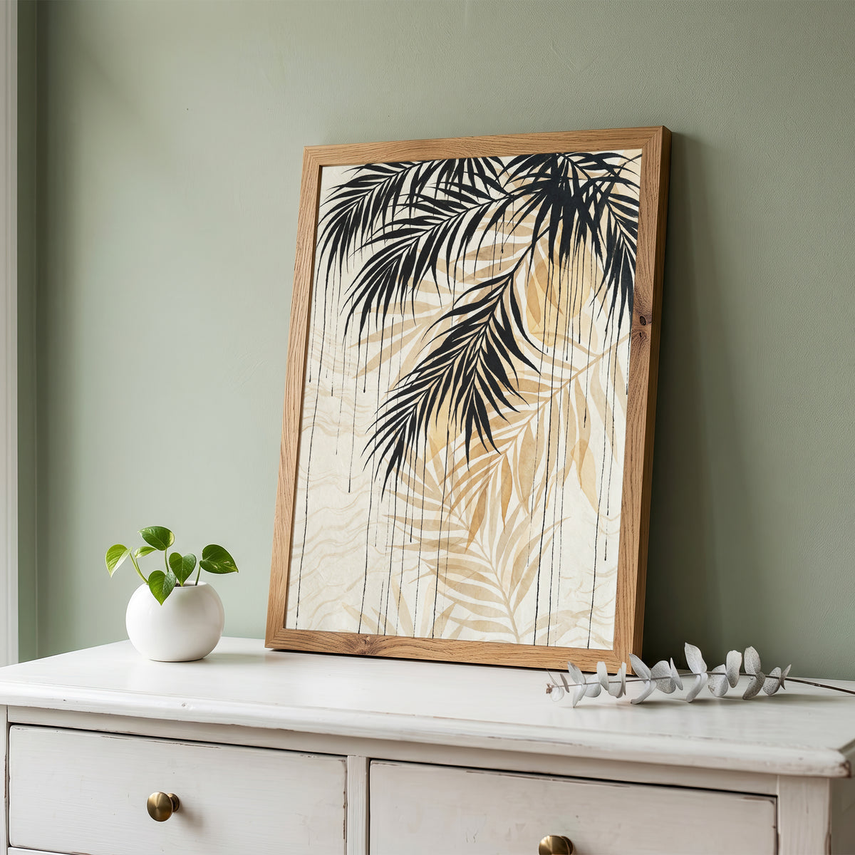Hanging Palm Canopy & Ink Drip Print - Tropical Japandi
