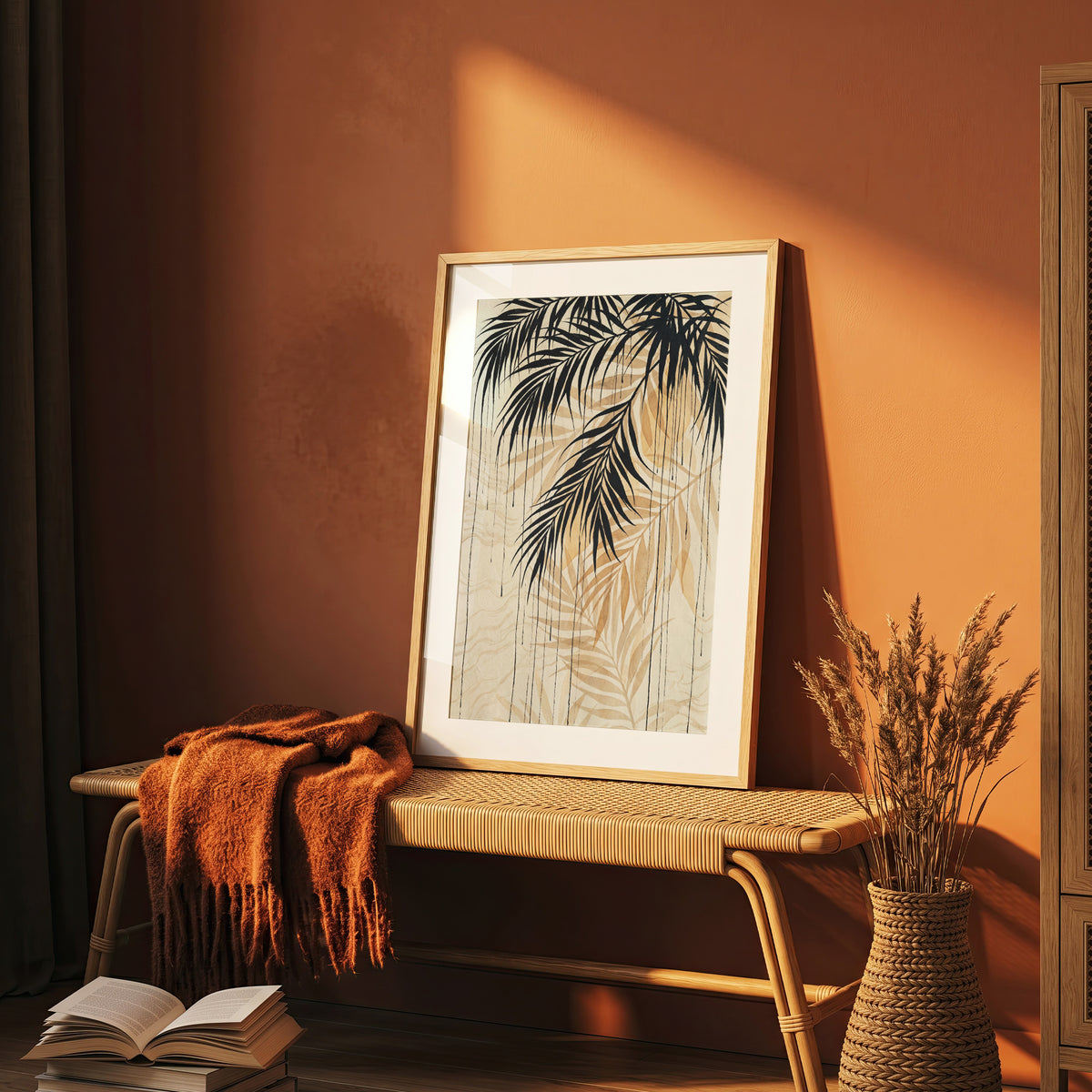 Hanging Palm Canopy & Ink Drip Print - Tropical Japandi