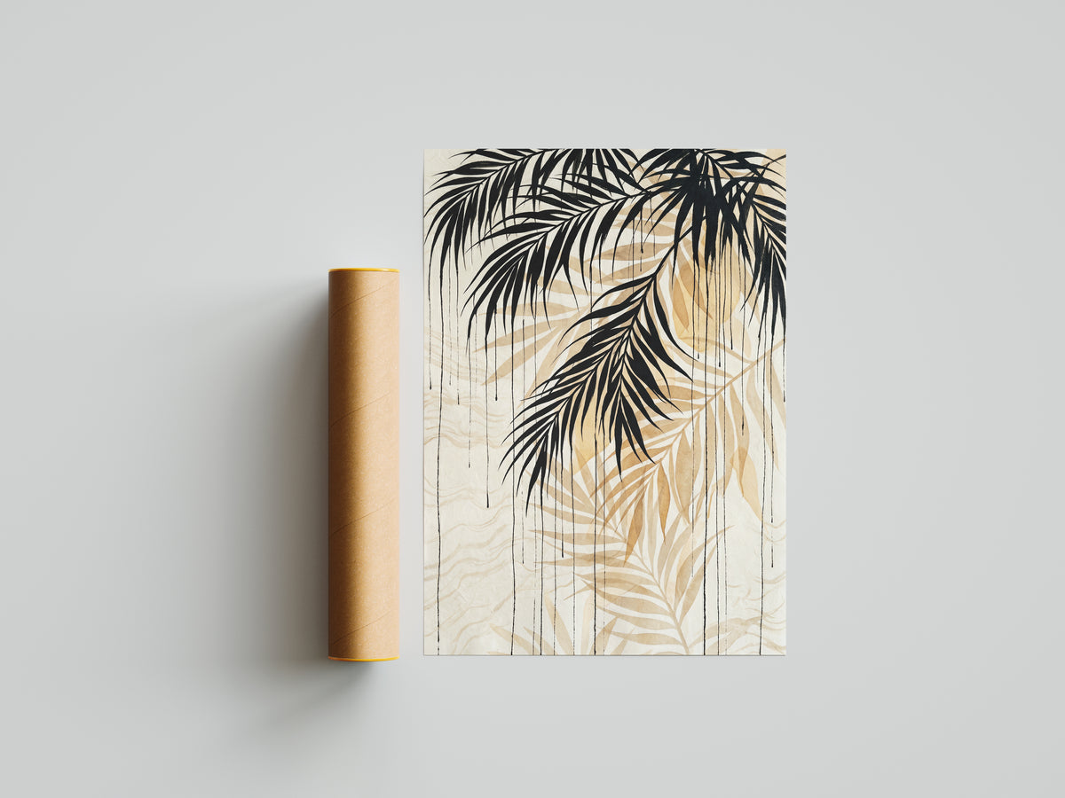 Hanging Palm Canopy & Ink Drip Print - Tropical Japandi