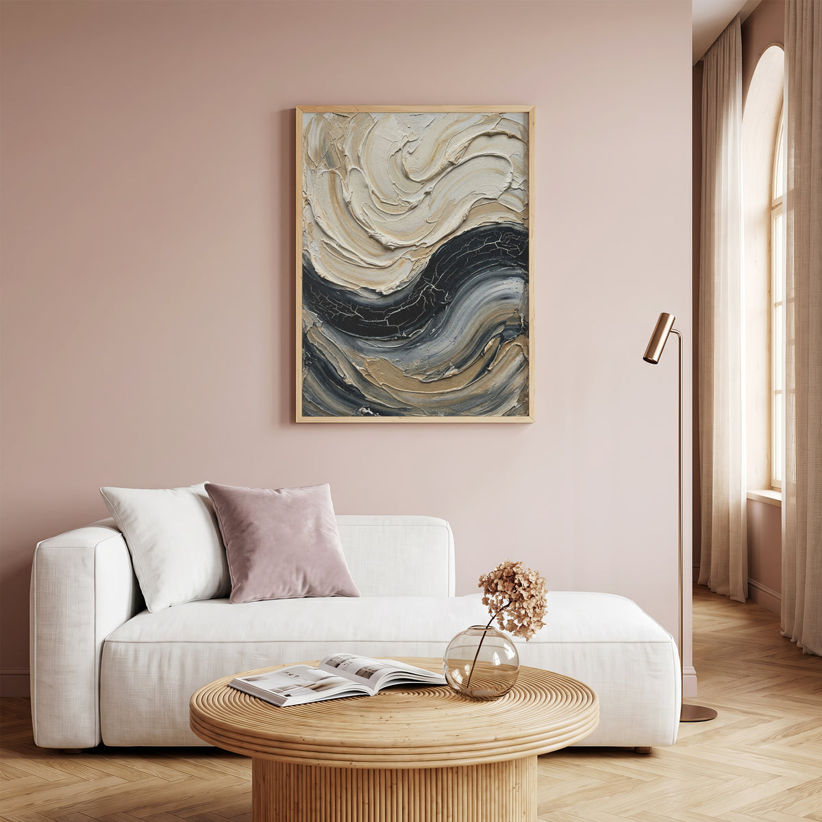 Sculpted Impasto Wave Art Print - Black & Cream Wabi-Sabi