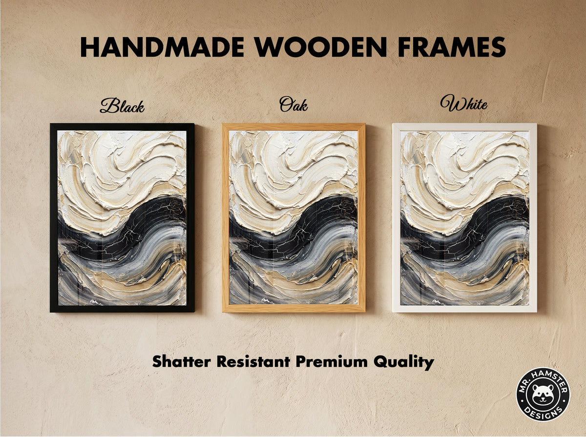 Sculpted Impasto Wave Art Print - Black & Cream Wabi-Sabi