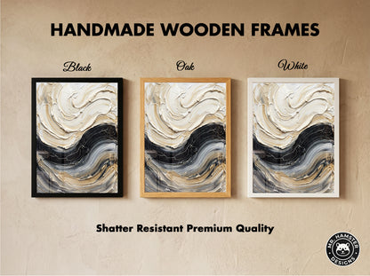 Sculpted Impasto Wave Art Print - Black & Cream Wabi-Sabi