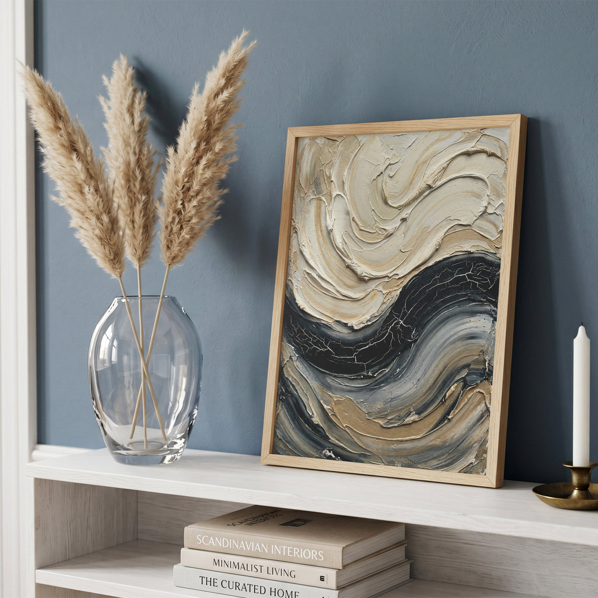 Sculpted Impasto Wave Art Print - Black & Cream Wabi-Sabi