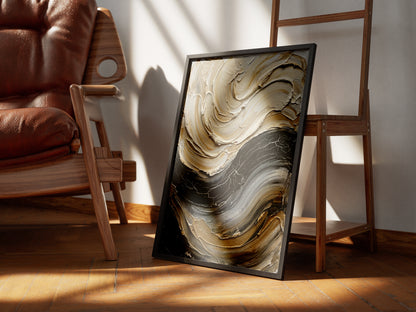 Sculpted Impasto Wave Art Print - Black & Cream Wabi-Sabi