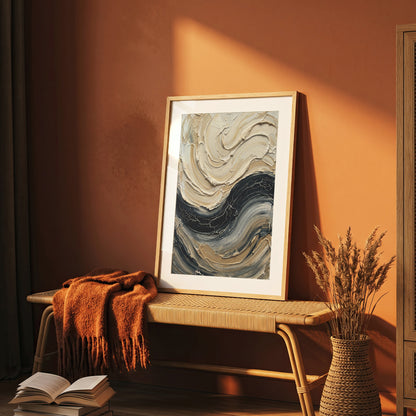 Sculpted Impasto Wave Art Print - Black & Cream Wabi-Sabi