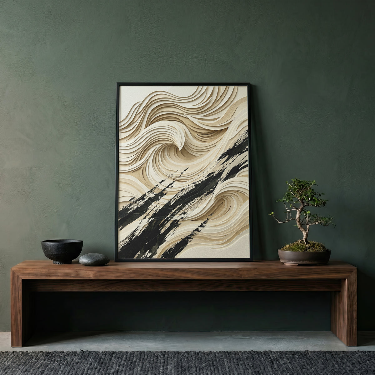 3D Paper Cut Ocean Wave Print - Coastal Japandi Papercraft