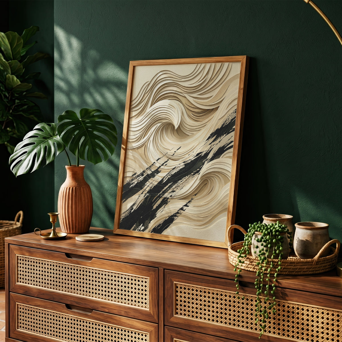 3D Paper Cut Ocean Wave Print - Coastal Japandi Papercraft